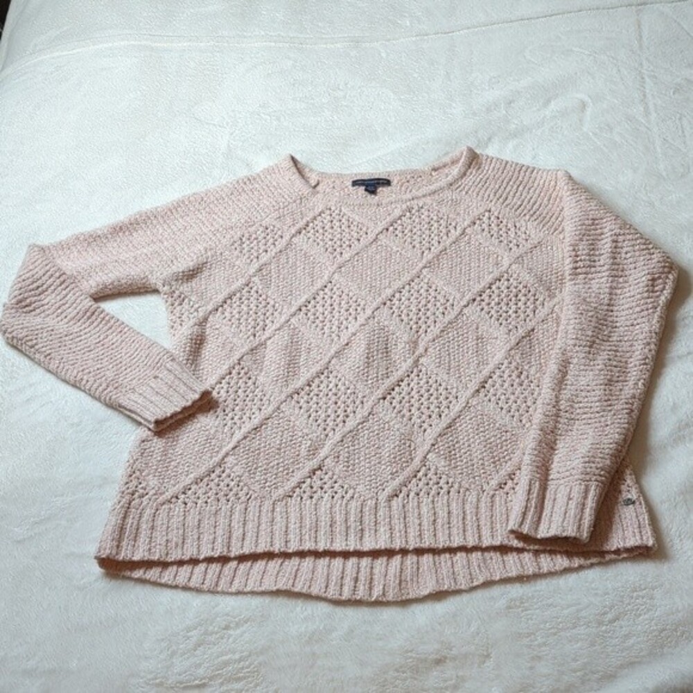 American Eagle Outfitters Pink Open Knit Pointelle Pullover Sweater Size M
